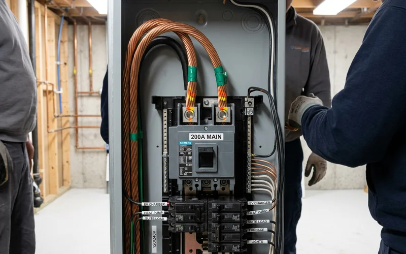 2/0 AWG copper service entrance conductors terminated into a new 200A main breaker