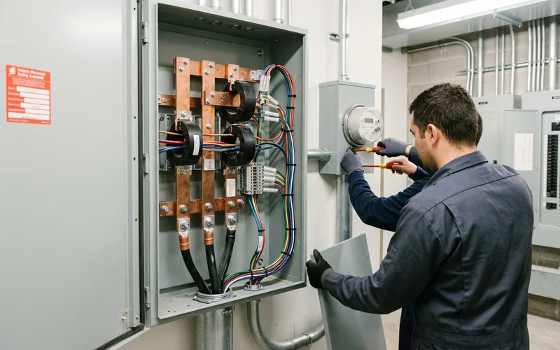 CT cabinet interior with current transformers and metering conduit