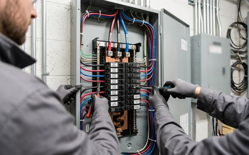 Per-floor distribution panel with labelled tenant feeders