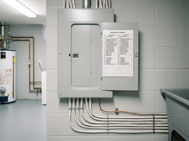 Finished 200A load centre with a labelled breaker schedule in a GTA basement