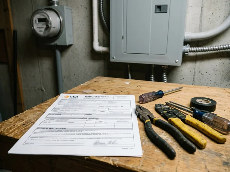 ESA certificate paperwork beside hand tools after a completed fuse box conversion