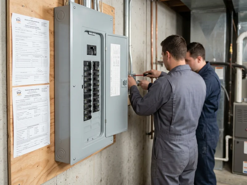 ESA paperwork beside a finished panel after aluminum wiring remediation