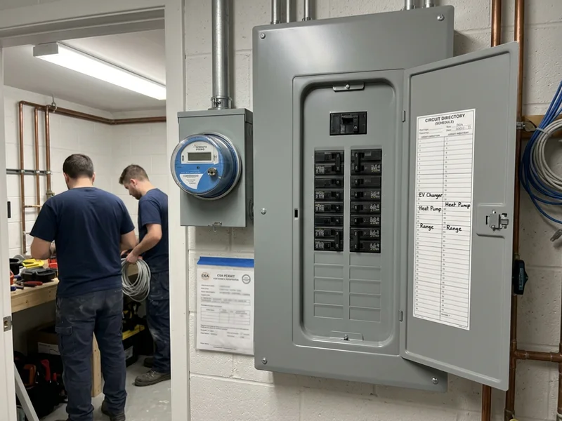 Finished 42-circuit 200A panel with dedicated EV, heat pump and range breakers