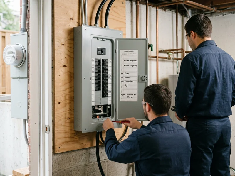 New 200A panel with a dedicated EV breaker labelled on the schedule