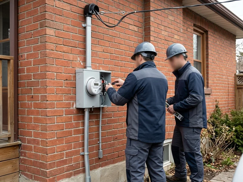 New meter base and service mast installed on a Toronto brick home