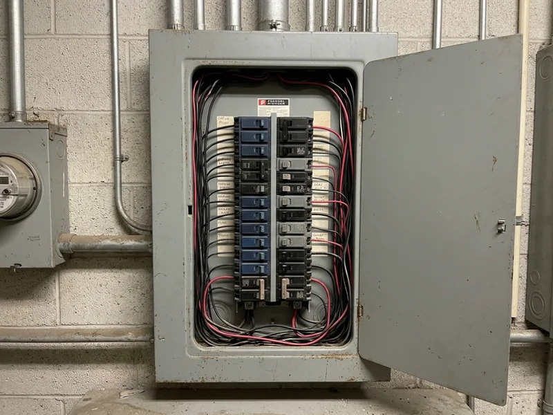Office electrical room with the original distribution panel at capacity