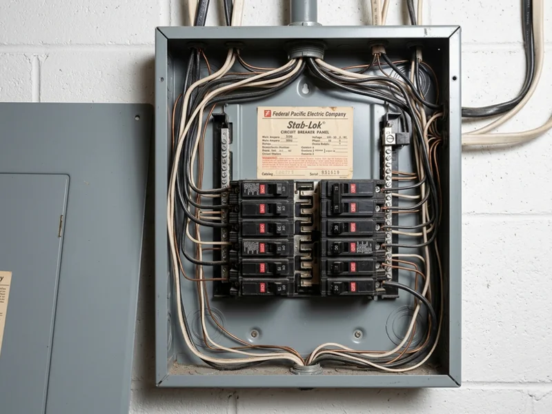 Open Federal Pacific Stab-Lok panel documented before removal