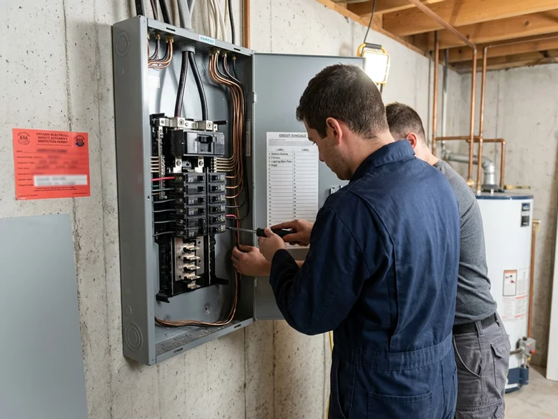 Replacement breaker panel installed with torqued terminations and a labelled schedule