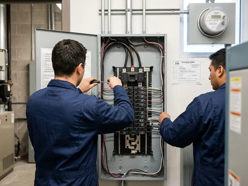 Three-phase 120/208V distribution panel with labelled feeders