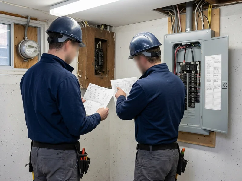 Crew comparing the load calculation sheet against the new panel schedule