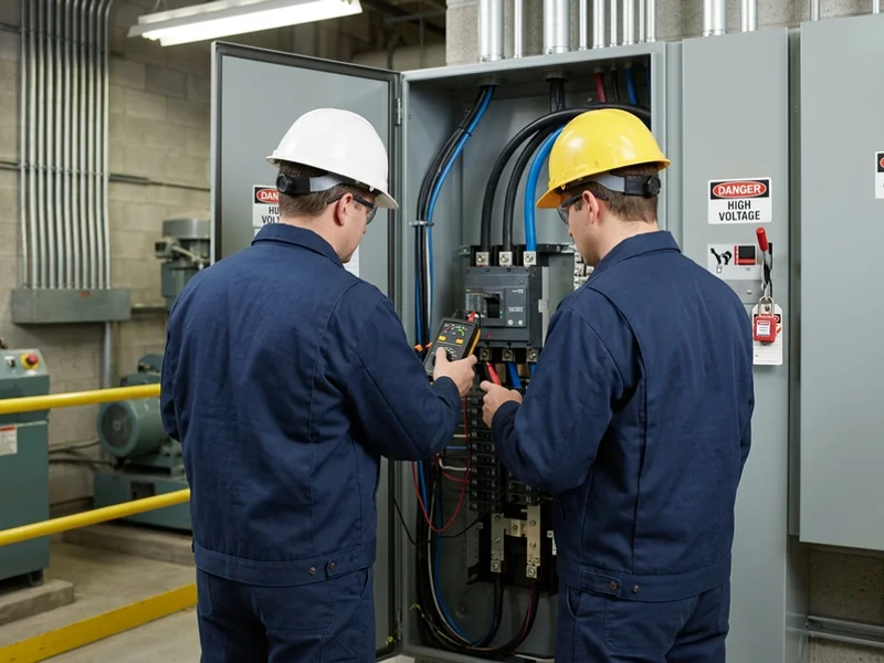 Crew verifying phase rotation at a production cell during a shutdown window