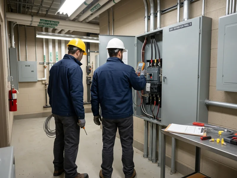Crew verifying voltage and phase rotation at a new 600V distribution section