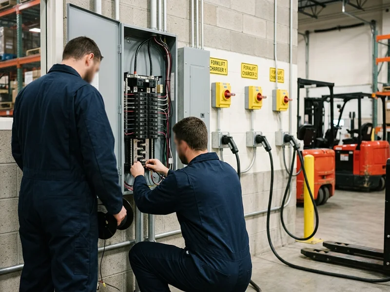 Warehouse zone subpanel and forklift charging bay circuits