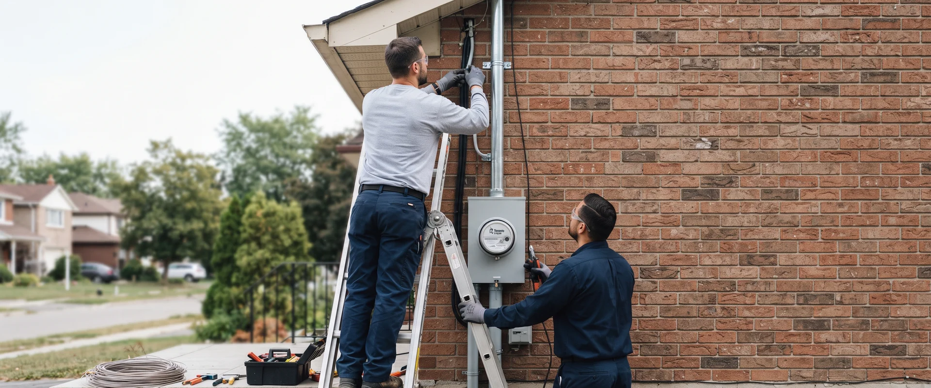 Electrical panel upgrade crew working in a Greater Toronto Area property